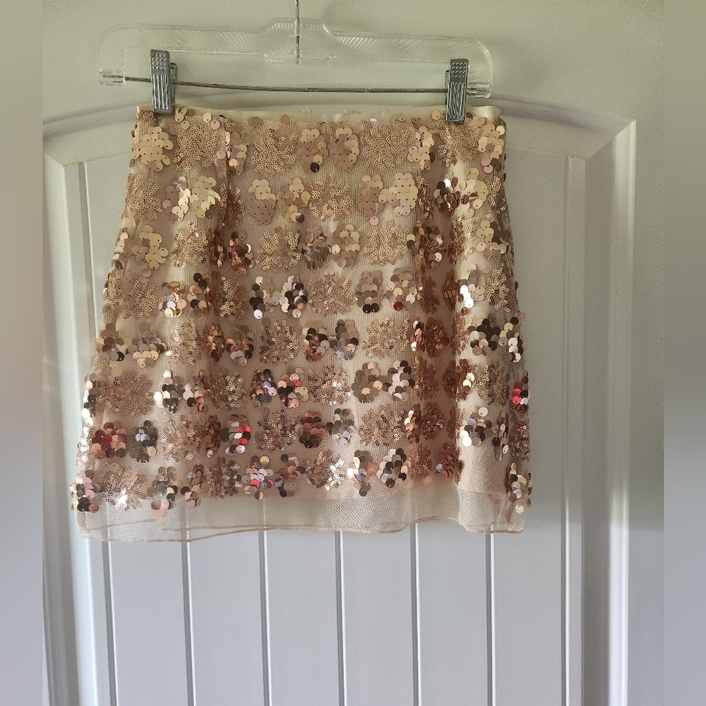 Sequin Embellished Gold Mini Skirt